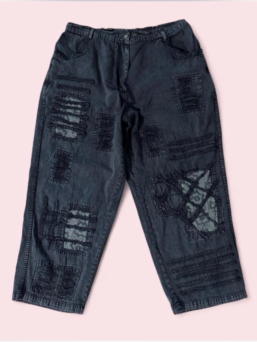 Paper Lace Black Patchwork Distressed Jeans